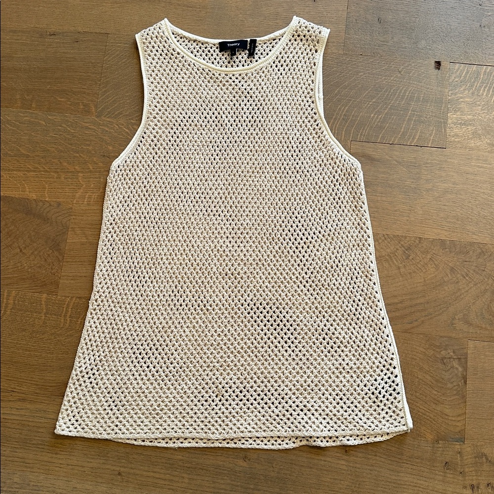 Theory Beige Mesh Knit Top